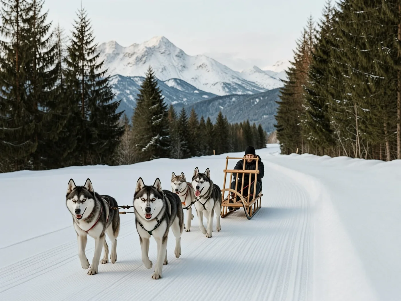 Husky dogsledding in the French Alps