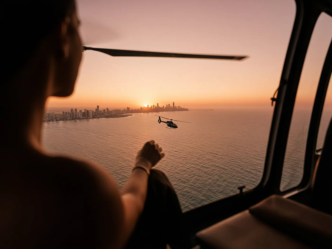 Sunset helicopter flight over Miami
