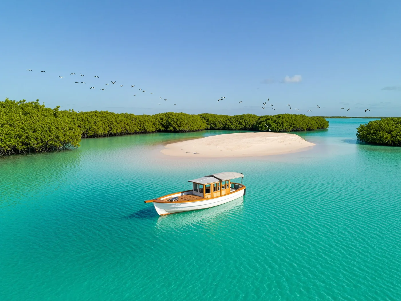 A private boat on the Sian Ka'an lagoon